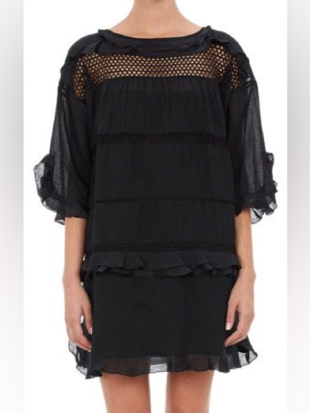 Isabel Marant Etoile Black Lace Voile Cassy Dress - Size 36